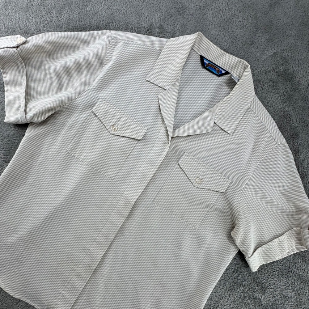Shaver Lake Beige Gingham Short‎ Sleeve Button Up Shirt Women's Size M